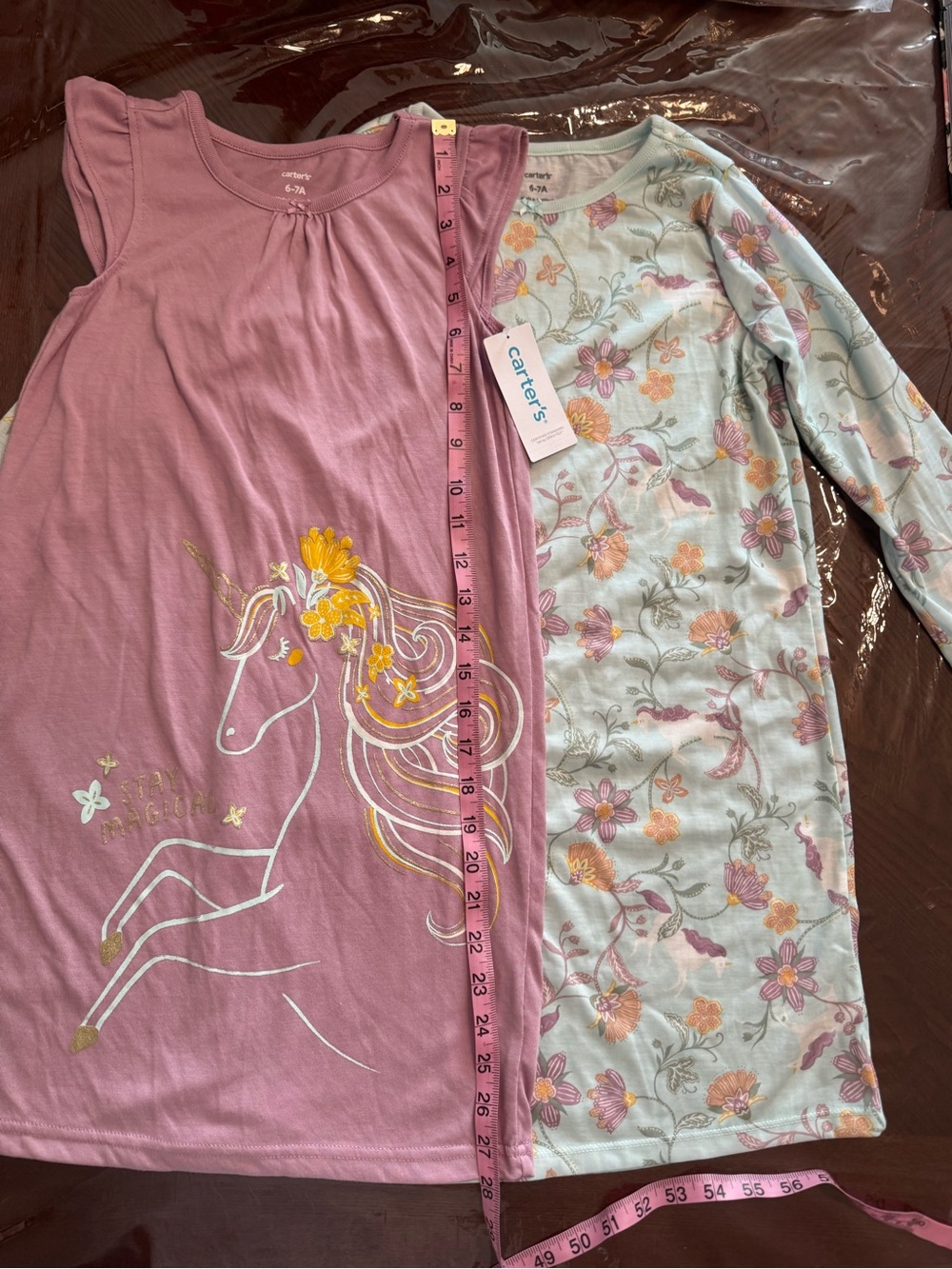 Carter's NWT Girls Unicorn Nightgown Set - Pink & Light Blue Floral Sz 6-7A